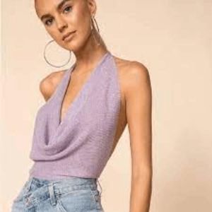 Superdown Lilac Purple Sparkly Cowl Halter Top Women's Size S